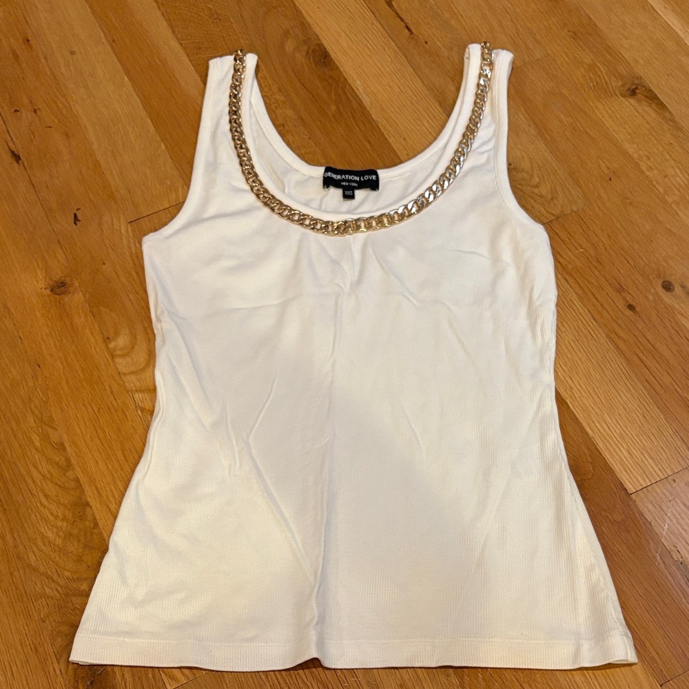 Generation Love Women’s White Tank with Gold Chain Detail Size XXS